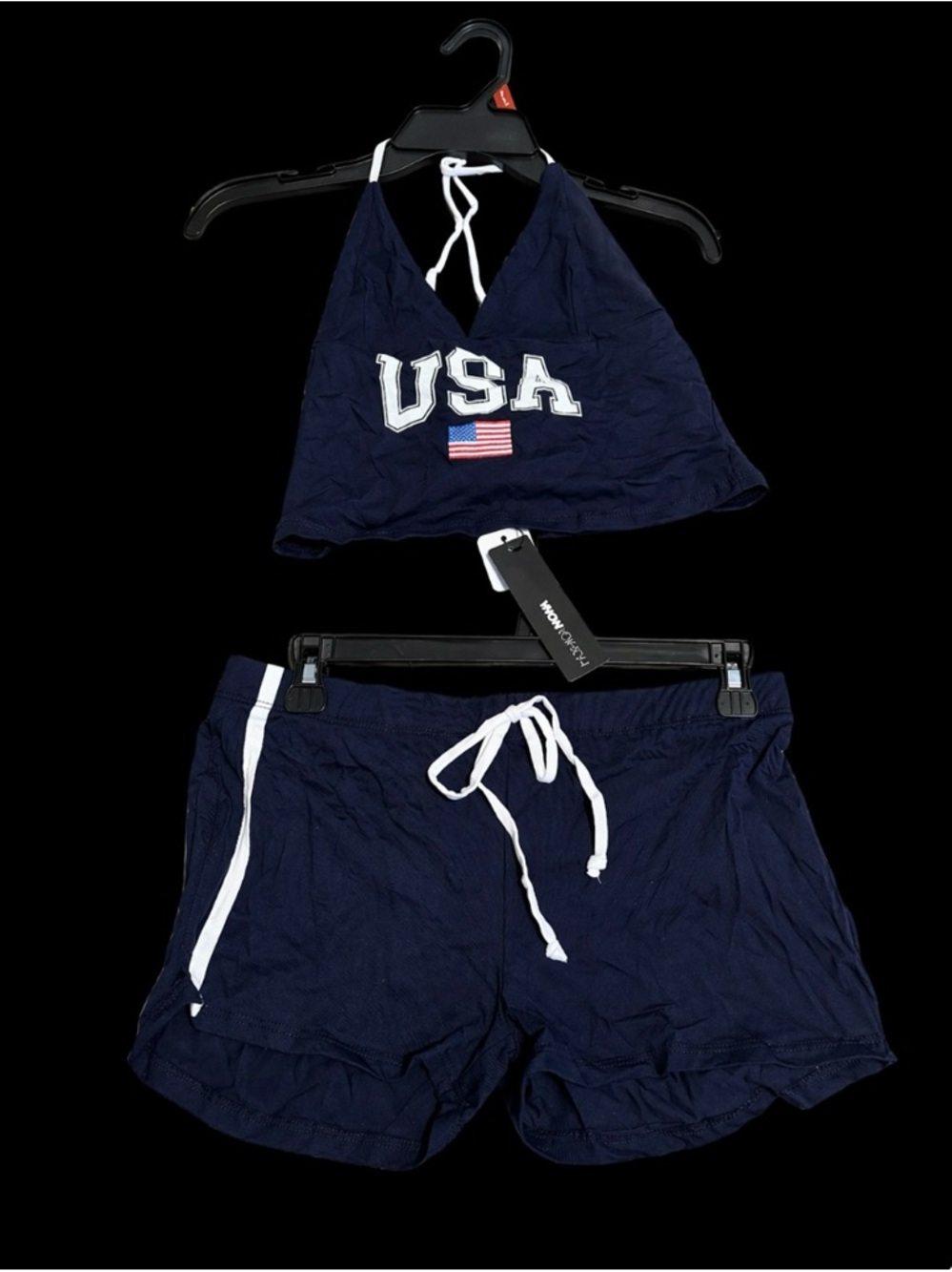 Fashion Nova Navy USA Halter Crop Top & Shorts Set